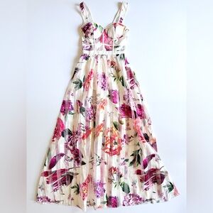 NWT Blithe Sheer Floral Striped Corset Maxi Dress White Cream Pink Purple S